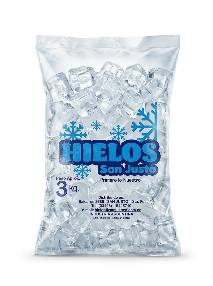 Bolsa transparente impresa para hielo en cubos de 3 kg